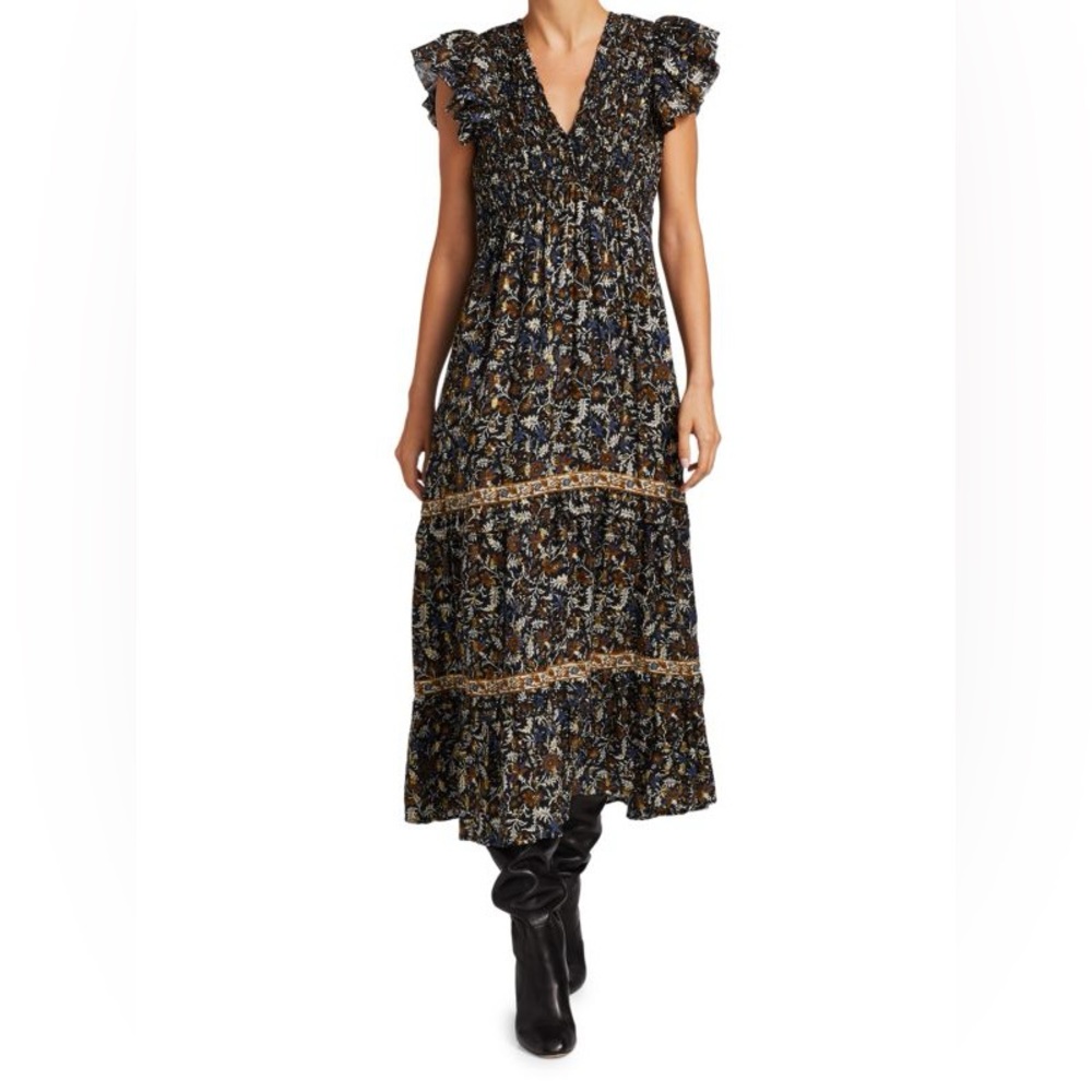 SEA NYC Walker Flutter-Sleeve Floral Maxi Dress
